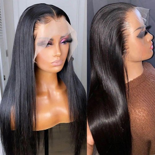 Brazilian Lace Front Wigs Raw Virgin Transparent Swiss Hd Lace Frontal Wig 250% Density 40 Inch Bone Straight Human Hair Wig