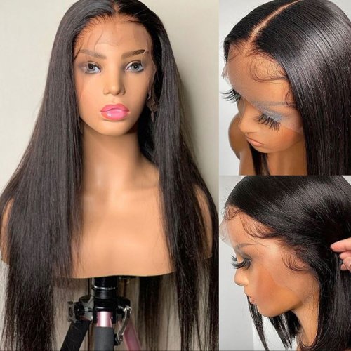 Brazilian Lace Front Wigs Raw Virgin Transparent Swiss Hd Lace Frontal Wig 250% Density 40 Inch Bone Straight Human Hair Wig