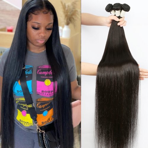 Wholesale Straight Bundles Brazilian Hair Remy Human Hair Extension Bundle Deals  Double Weft Weave