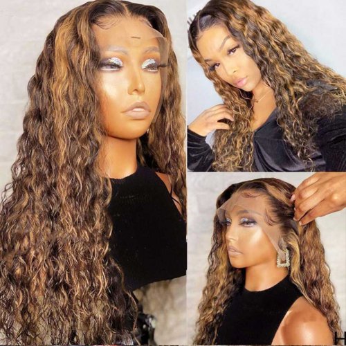 13X4 Highlight Deep Wave Wig Human Hair Lace Frontal Wigs Colored Curly Lace Front Human Hair Wigs 4X4 Deep Wave Closure Wig