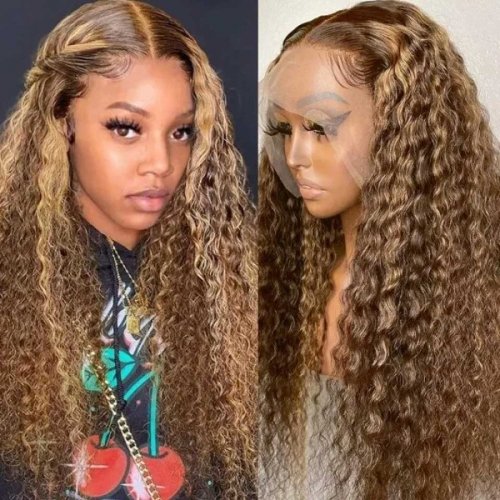 13X4 Highlight Deep Wave Wig Human Hair Lace Frontal Wigs Colored Curly Lace Front Human Hair Wigs 4X4 Deep Wave Closure Wig