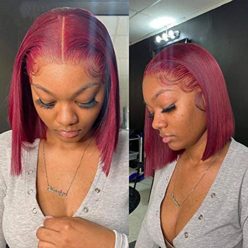 Short Bob Wig Lace Front Human Hair Wigs For Black Women Colored Burgundy Lace Front Wig 99J Red Straight 13x4 Lace Frontal Wigs