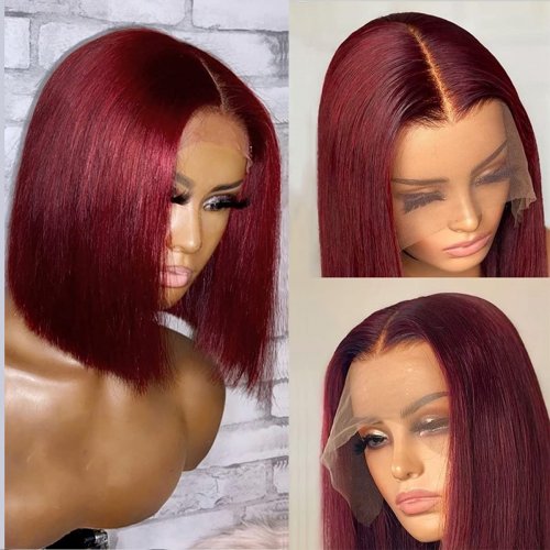 Short Bob Wig Lace Front Human Hair Wigs For Black Women Colored Burgundy Lace Front Wig 99J Red Straight 13x4 Lace Frontal Wigs