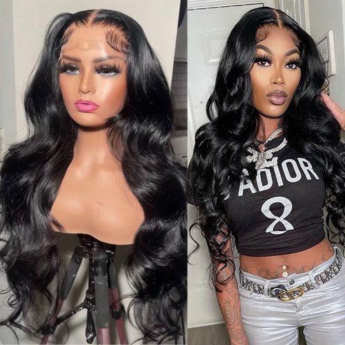 13x6 HD Transparent Body Wave Frontal Wigs Lace Front Human Hair Wigs for Black Women Raw Indian Wavy Human Hair 4x4 Closure Wig      