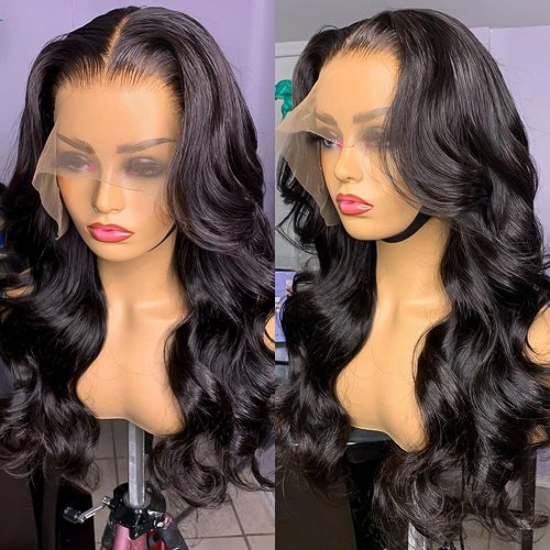 13x6 HD Transparent Body Wave Frontal Wigs Lace Front Human Hair Wigs for Black Women Raw Indian Wavy Human Hair 4x4 Closure Wig      