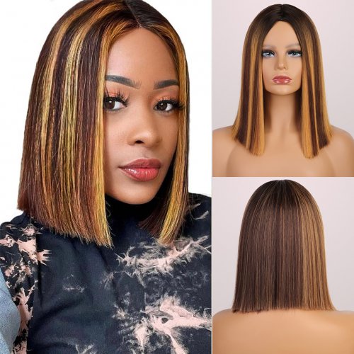 Highlight Wig Human Hair Bob Wig Straight 13x1 Lace Front Human Hair Wigs Brazilian Remy Colored Short Bob Ombre Human Hair Wigs