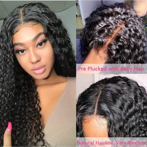 Curly Human Hair Wigs 13x4 Lace Part Wig Kinky Curly Wig Preplucked with Baby Hair Remy For Women 4x4 Curly Closure Wig