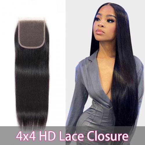 HD Transparent Lace Frontal Closure Only Brazilian Straight Human Hair 4x4 Swiss Lace Closure Remy Hair For Black Women