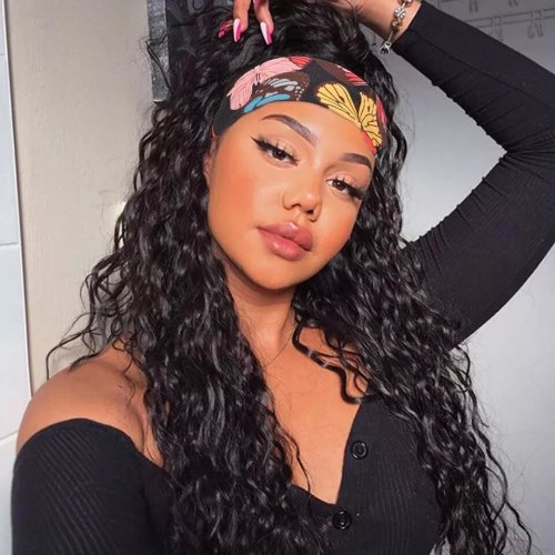 Scarf no gluelees remy brazilian curl natural black human hair curly virgin hair deep wave headband wigs for african american