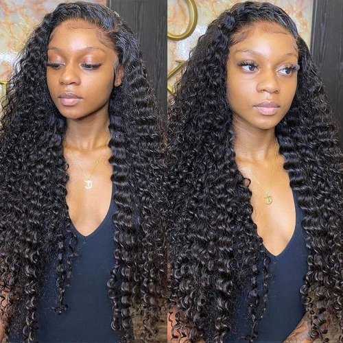 Deep Wave Human Hair 3/4 Bundles With Frontal Brazilian Hair Weave Bundles With Lace Frontal Closure 13x4 With Baby Hair Remy