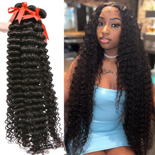 10A Grade Deep Wave Bundles Brazilian Hair Weave Bundles Curly Bundles Human Hair Extensions Bundles For Black Women Wholesale