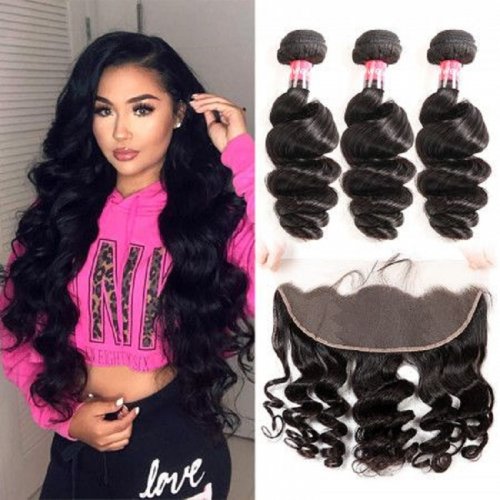 30 Inch Loose Wave Human Hair Bundles Remy Hair Weave 1 3 4 Bundles Peruvian Natural Color Bundles For Women Extensions 