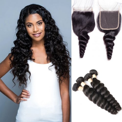 30 Inch Loose Wave Human Hair Bundles Remy Hair Weave 1 3 4 Bundles Peruvian Natural Color Bundles For Women Extensions 