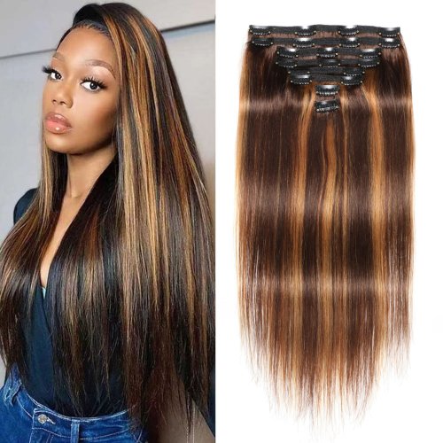 16-24 Inch 200g Clip In Human Hair Extensions Double Weft