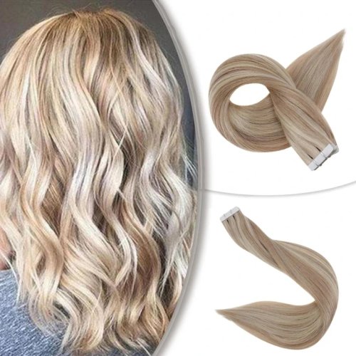 Good Quality Cuticle Aligned Blonde Tape Hair European Human Hair Virgin Remy Highlights Color Tape In Hair Extensions