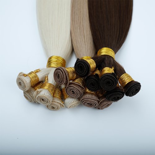 100% Russian Human Virgin Remy Hair Extensions Thick End Hand Tied Weft Double Drawn Handtied