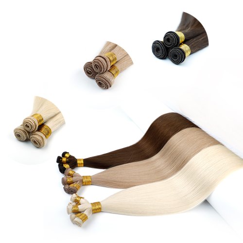 100% Russian Human Virgin Remy Hair Extensions Thick End Hand Tied Weft Double Drawn Handtied