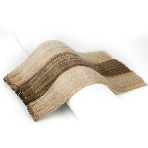 High Quality Thin Straight Flat Hair Weft Extensions Blonde Remi Double Wefted Machine Human Hair Weft